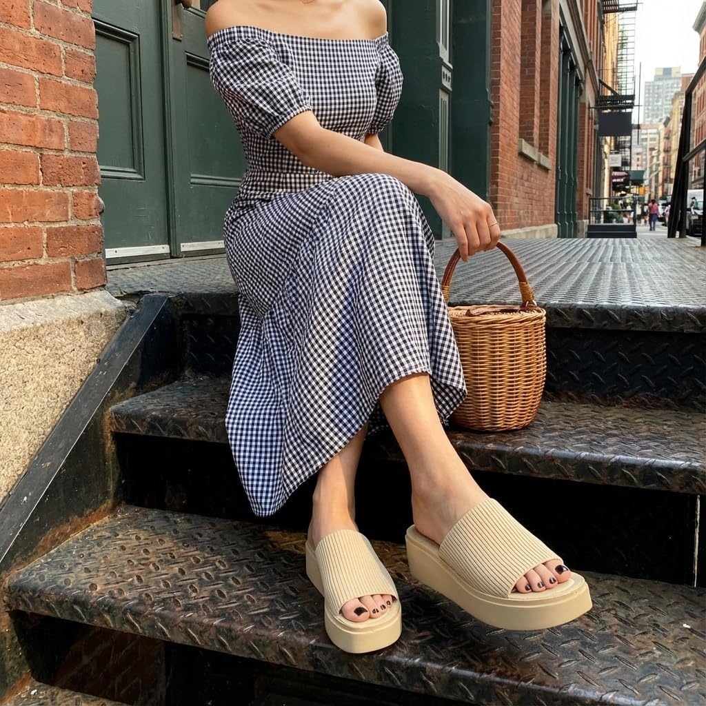 image:imageCUSHIONAIRE Pim Wedge Chunky Platform Womens Sandals with Firm Knit Upper amp Memory Foam Summer Sandals for WomenTaupe Weave