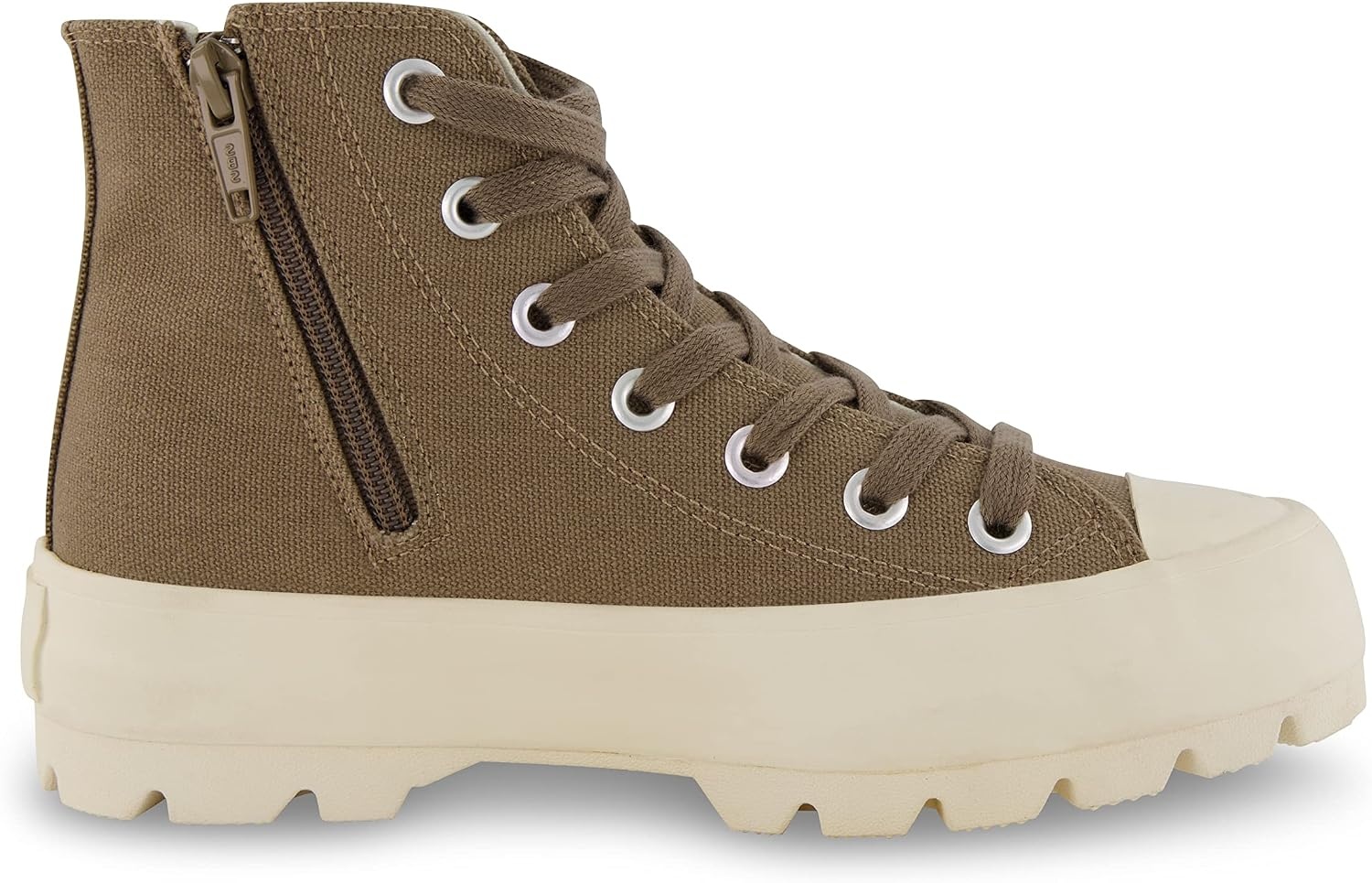 image:imageCUSHIONAIRE Vespa Platform Sneakers for Women Lace Up Canvas High Top Shoes with Side Zipper Chunky Sole and Memory FoamOlive Zip