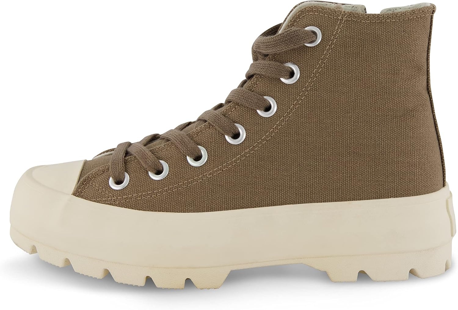 image:imageCUSHIONAIRE Vespa Platform Sneakers for Women Lace Up Canvas High Top Shoes with Side Zipper Chunky Sole and Memory FoamOlive Zip