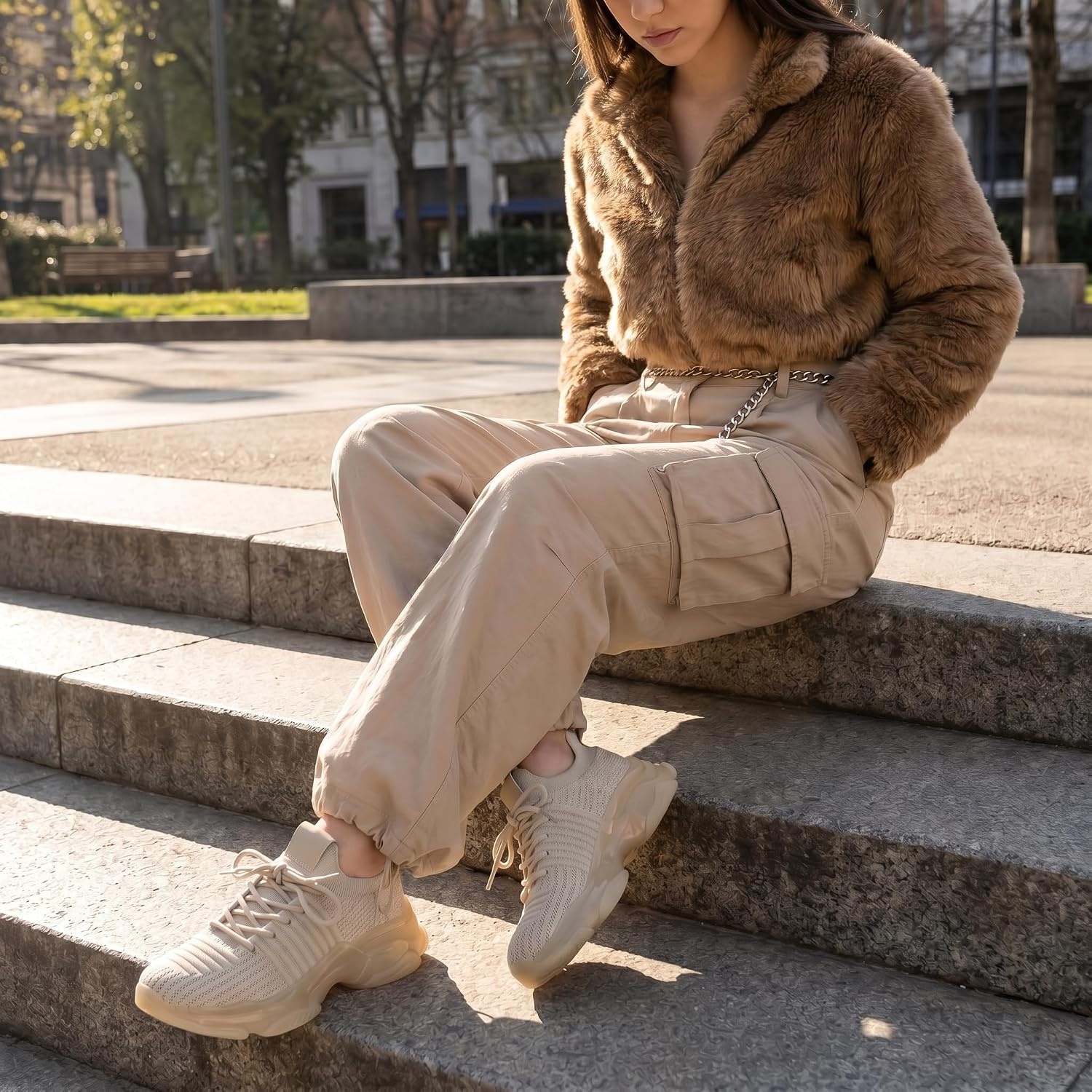 image:imageCUSHIONAIRE Womens Apolo Knit Sneaker Memory FoamTaupeClear Bottom