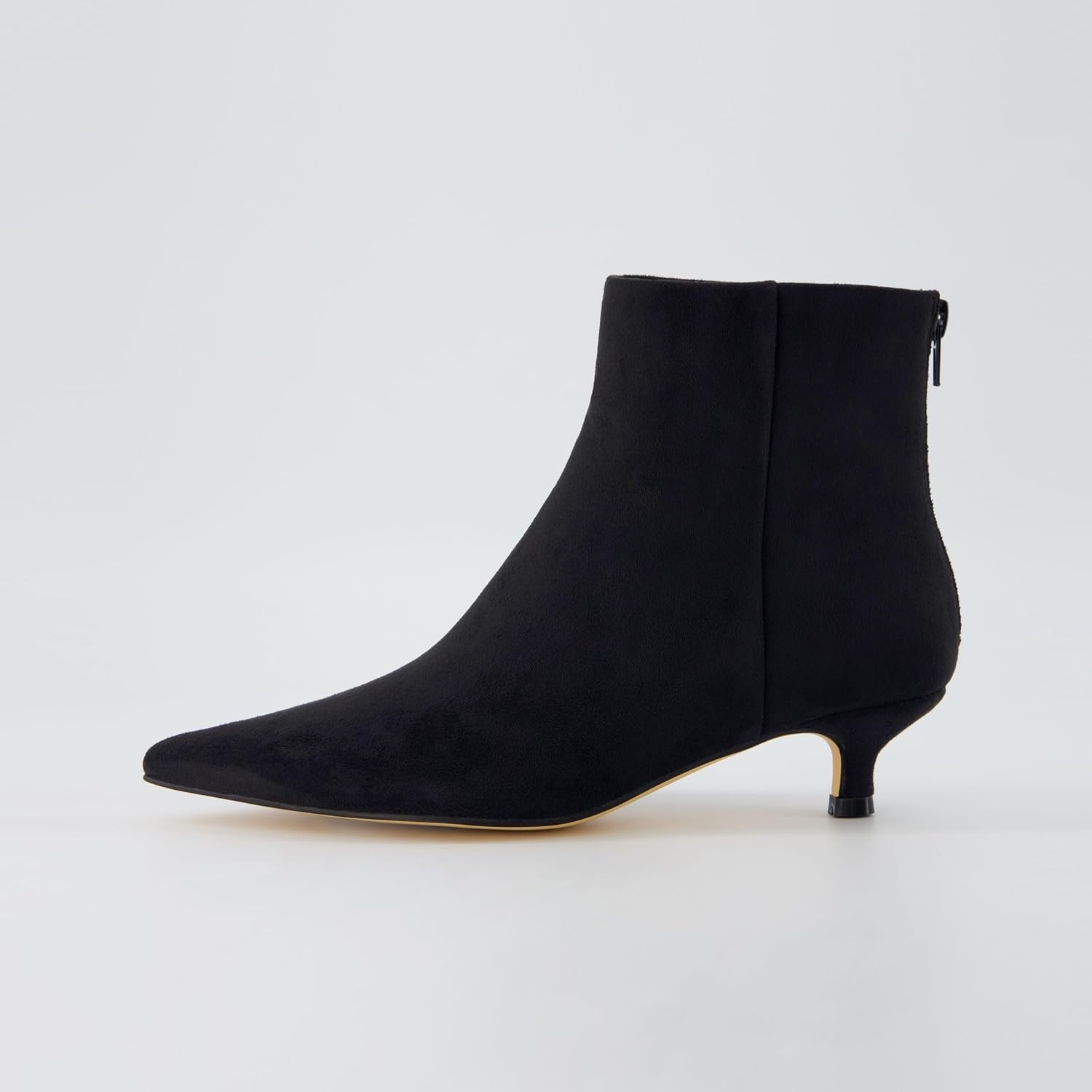 image:imageCUSHIONAIRE Womens Barbi Pointed Toe Kitten Heel Bootie Soft Vegan Leather Memory Foam Wide Widths and Back ZipperBlack Microsuede
