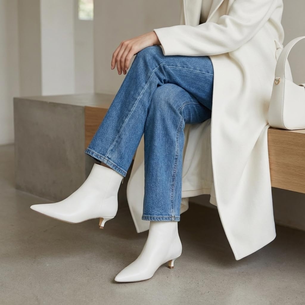 image:imageCUSHIONAIRE Womens Barbi Pointed Toe Kitten Heel Bootie Soft Vegan Leather Memory Foam Wide Widths and Back ZipperCream