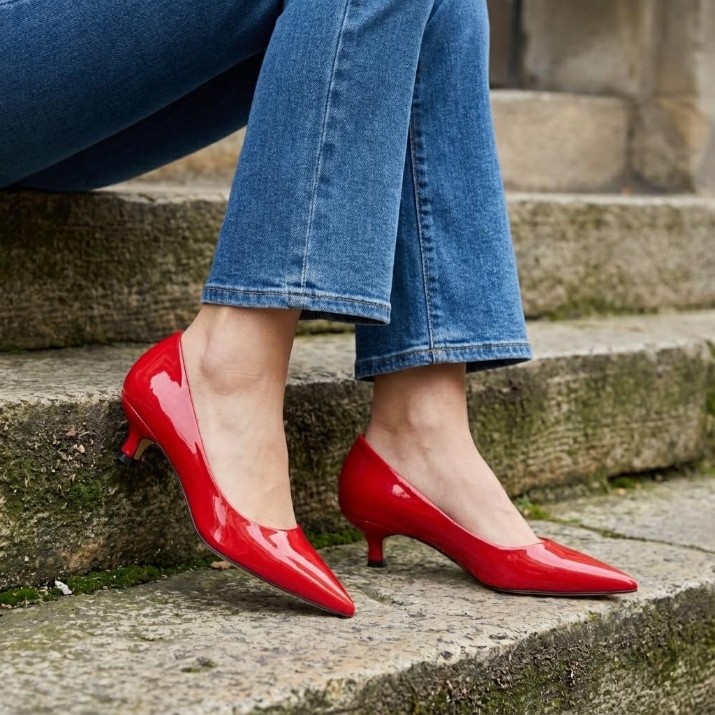 image:imageCUSHIONAIRE Womens Bay Kitten Heel Dress Shoe Memory Foam Wide Widths AvailableRed Patent