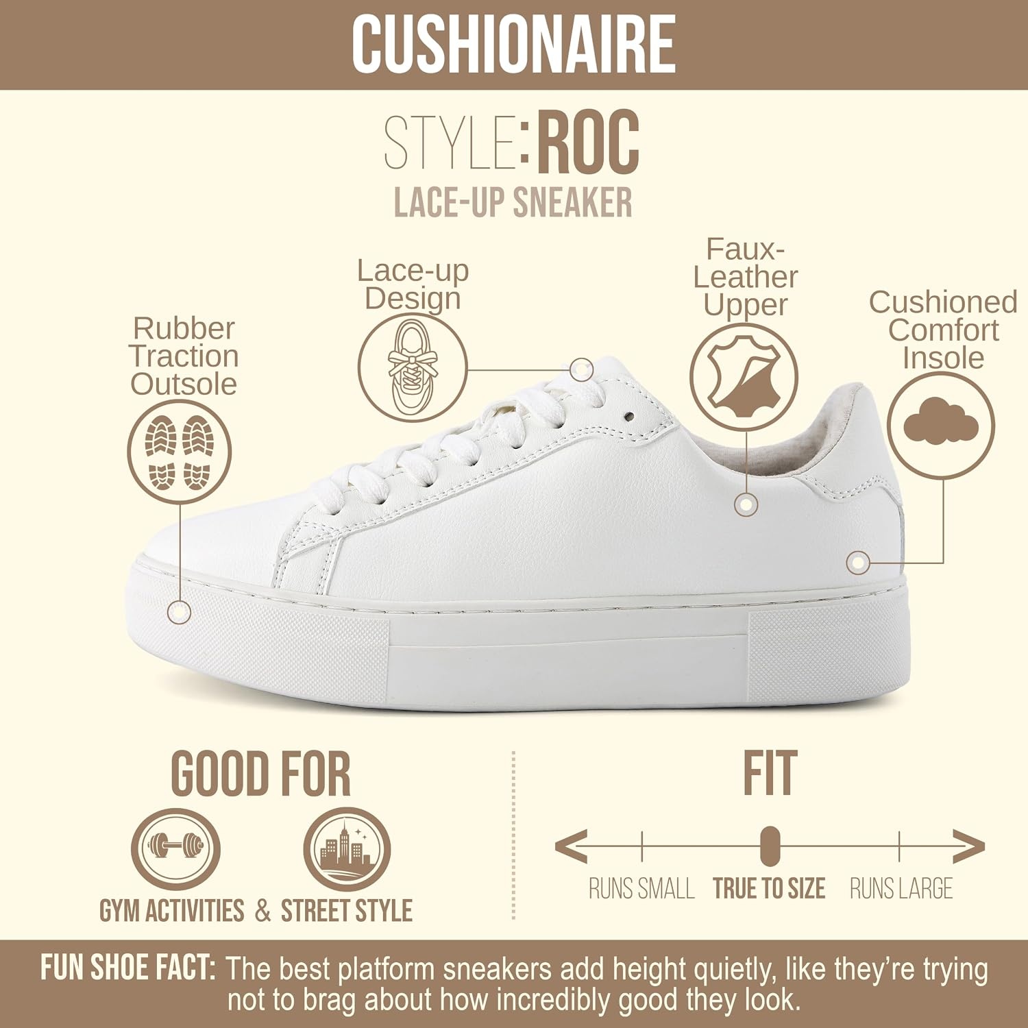 image:imageCUSHIONAIRE Womens ROC lace up Sneaker Comfort Foam Wide Widths AvailableWhite