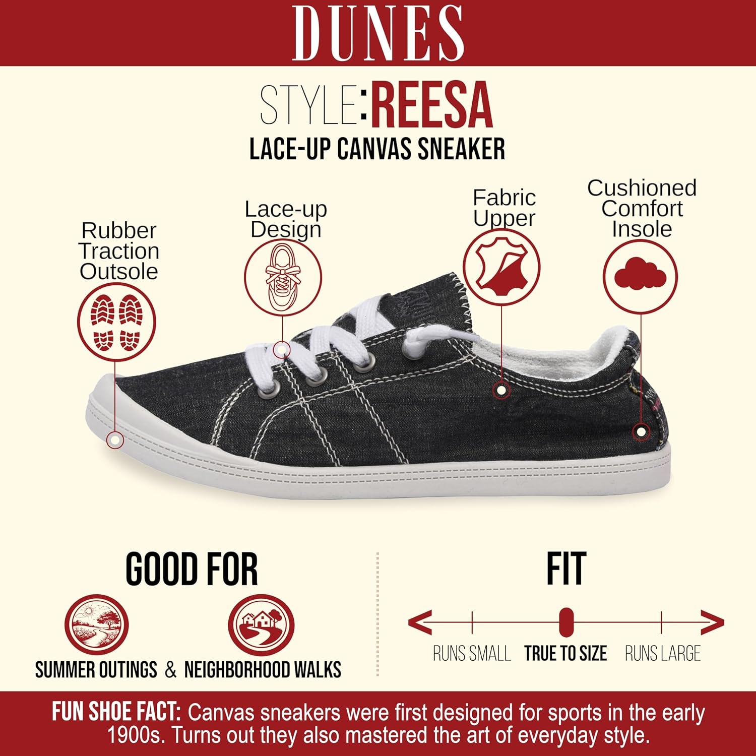 image:imageDunes Sport Womens Reesa Canvas SneakerBlack