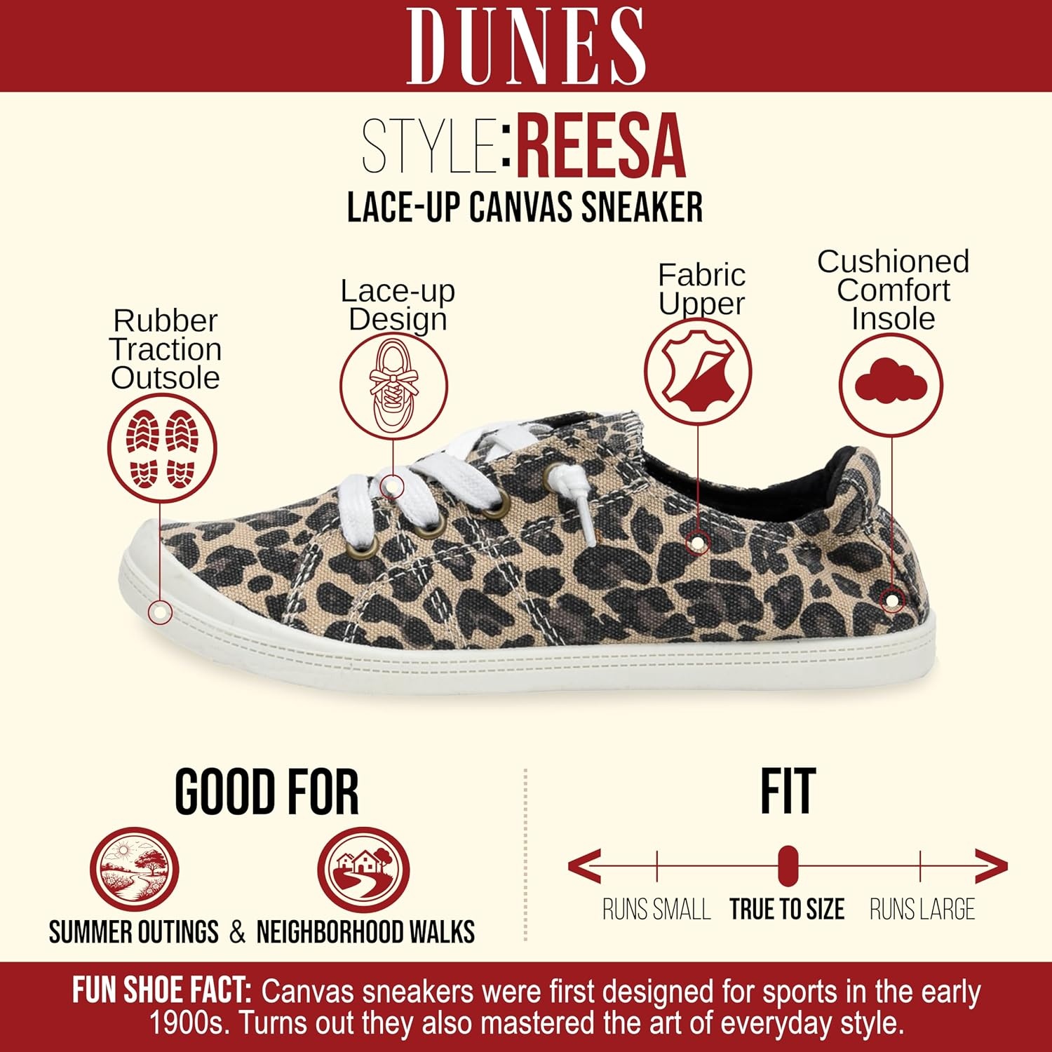 image:imageDunes Sport Womens Reesa Canvas SneakerCheetah
