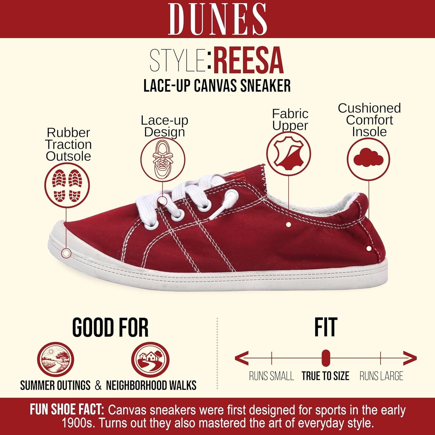 image:imageDunes Sport Womens Reesa Canvas SneakerRed