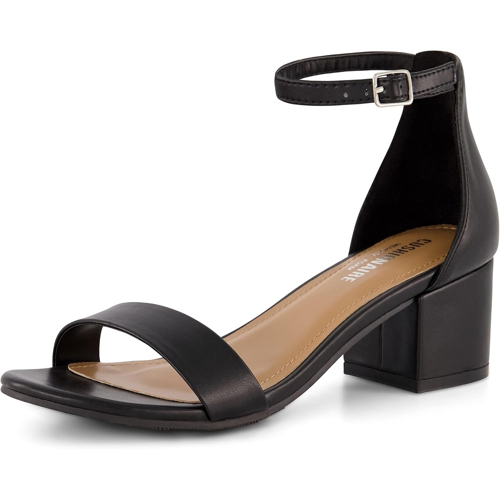 image:imageCUSHIONAIRE Alba Mid Block Heel Dress Shoes for Women Open Toe Ankle Strap Heeled Womens Sandals with Memory Foam ComfortBlack