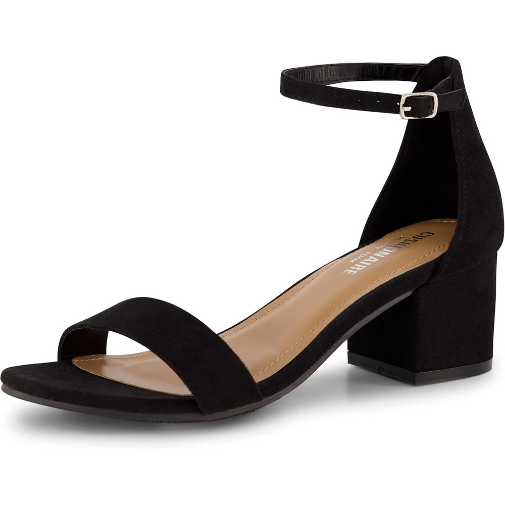 image:imageCUSHIONAIRE Alba Mid Block Heel Dress Shoes for Women Open Toe Ankle Strap Heeled Womens Sandals with Memory Foam ComfortBlack Suede
