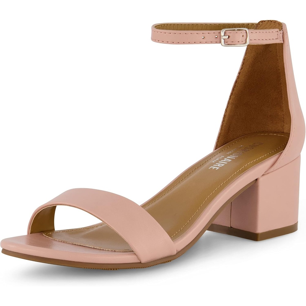 image:imageCUSHIONAIRE Alba Mid Block Heel Dress Shoes for Women Open Toe Ankle Strap Heeled Womens Sandals with Memory Foam ComfortBlush