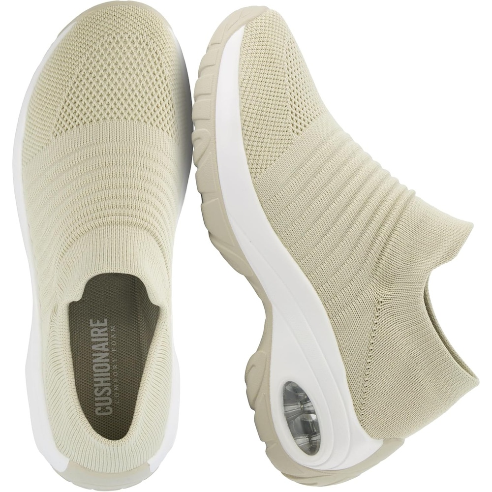 image:imageCUSHIONAIRE Breeze Easy Slip On Womens Sneakers  Casual Everyday Walking Shoes for Women with Breathable Mesh and ComfortTaupeWhite