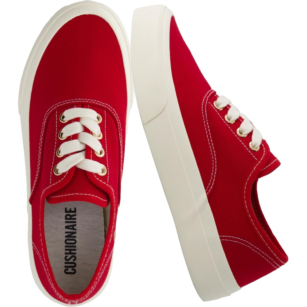 image:imageCUSHIONAIRE Freshman Womens Sneakers Lightweight Casual Walking Shoes for Women with Memory Foam Wide Widths AvailableRed Canvas