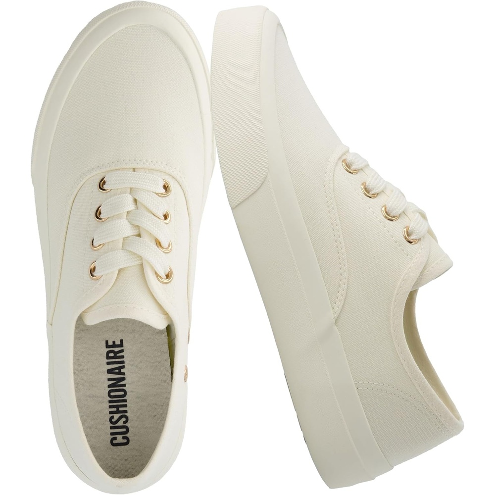 image:imageCUSHIONAIRE Freshman Womens Sneakers Lightweight Casual Walking Shoes for Women with Memory Foam Wide Widths AvailableWhite Canvas