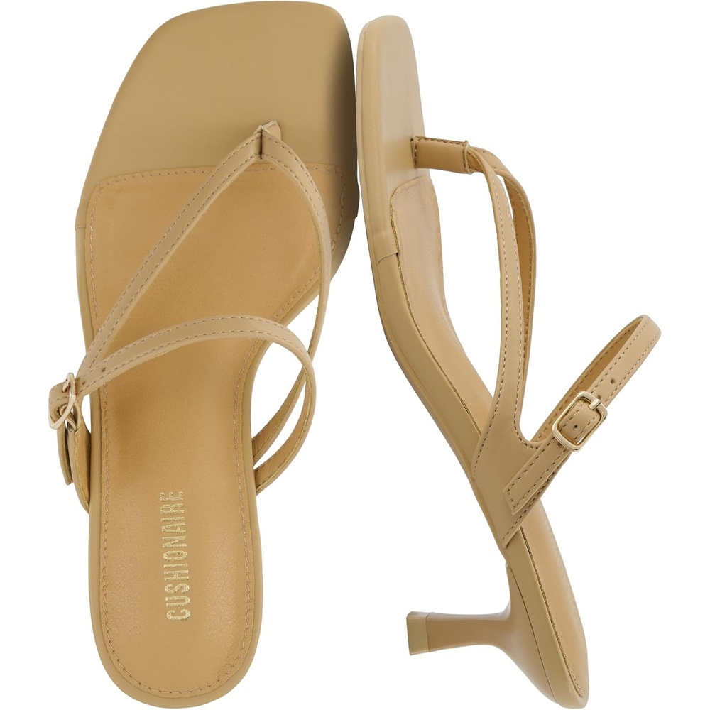 image:imageCUSHIONAIRE Madrid Kitten Heel Square Toe Womens Sandals Comfortable Dressy Strappy Heels Sandals for Women Wide Widths AvailableLt Tan