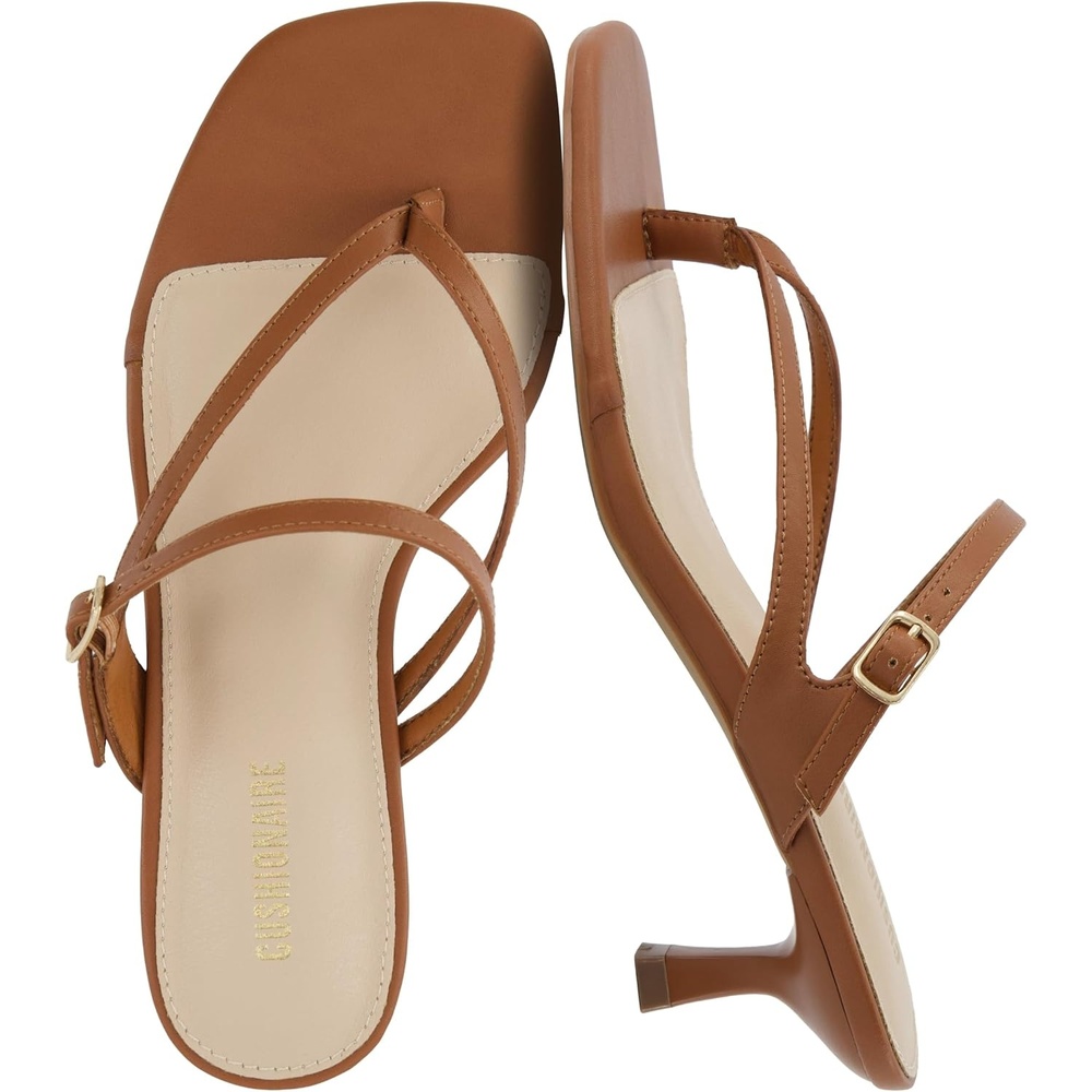 image:imageCUSHIONAIRE Madrid Kitten Heel Square Toe Womens Sandals  Comfortable Dressy Strappy Heels Sandals for Women Wide Widths AvailableWhiskey