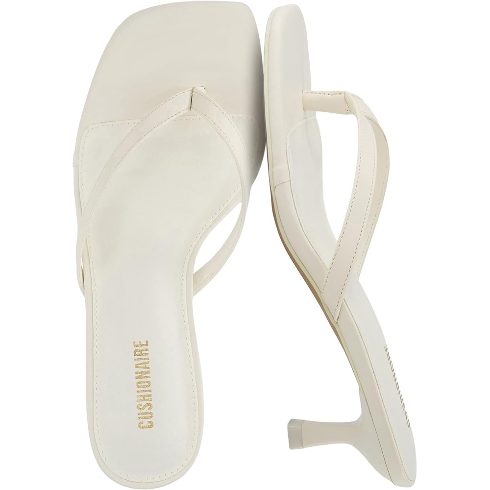 image:imageCUSHIONAIRE Miami Kitten Heels for Women Thong Flip Flop Heeled Sandals with Memory Foam Slip On Dressy SandalIvory