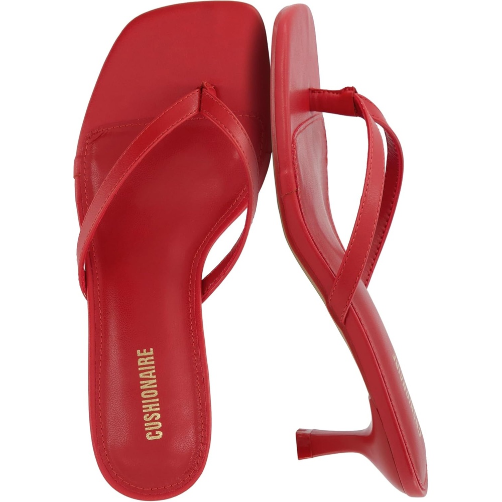 image:imageCUSHIONAIRE Miami Kitten Heels for Women Thong Flip Flop Heeled Sandals with Memory Foam Slip On Dressy SandalRuby