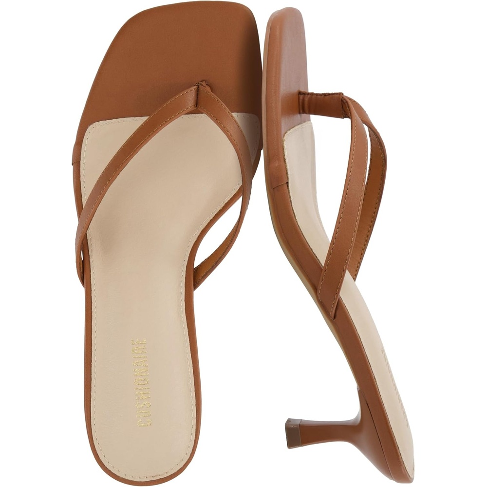 image:imageCUSHIONAIRE Miami Kitten Heels for Women Thong Flip Flop Heeled Sandals with Memory Foam Slip On Dressy SandalWhiskey