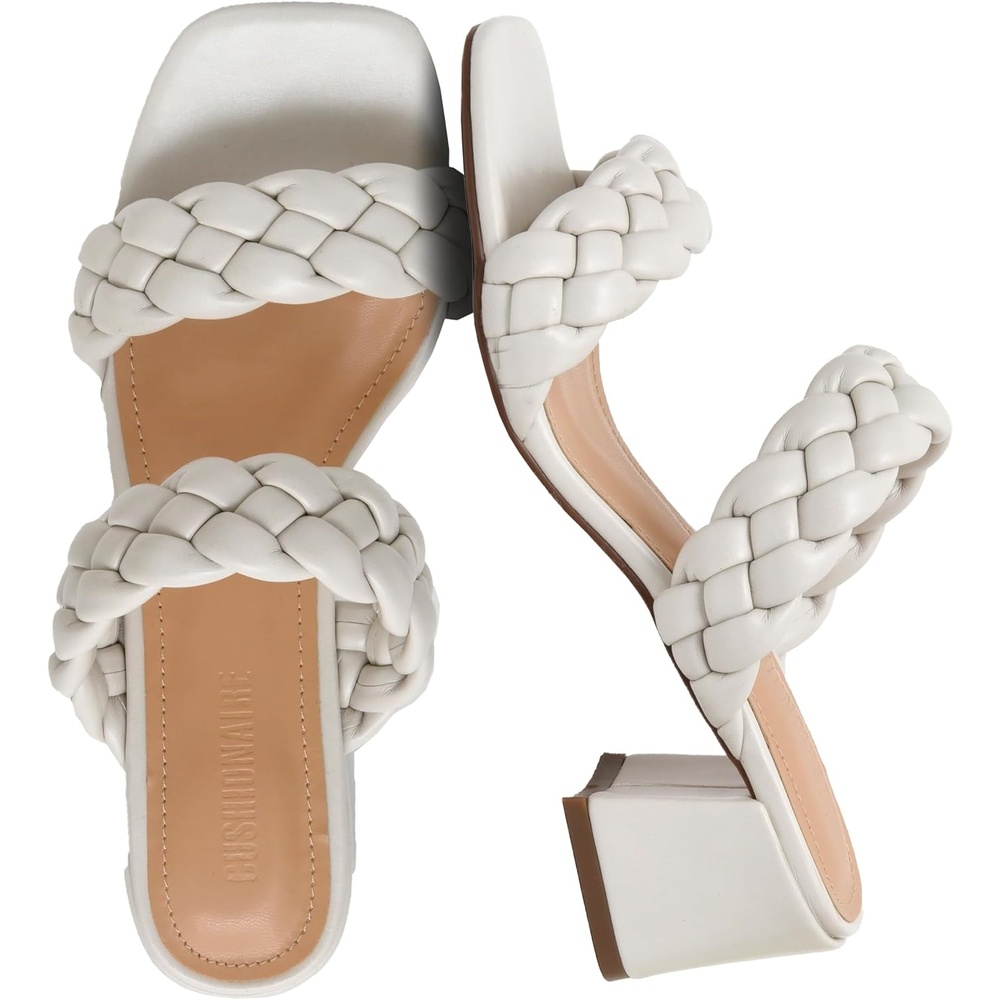 image:imageCUSHIONAIRE Onyx Braided Chunky Heels for Women with Block Heel and Memory FoamIvory
