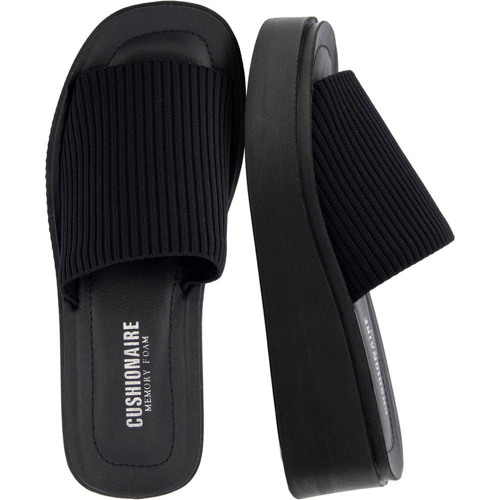 image:imageCUSHIONAIRE Pim Wedge Chunky Platform Womens Sandals with Firm Knit Upper amp Memory Foam Summer Sandals for WomenBlack Weave