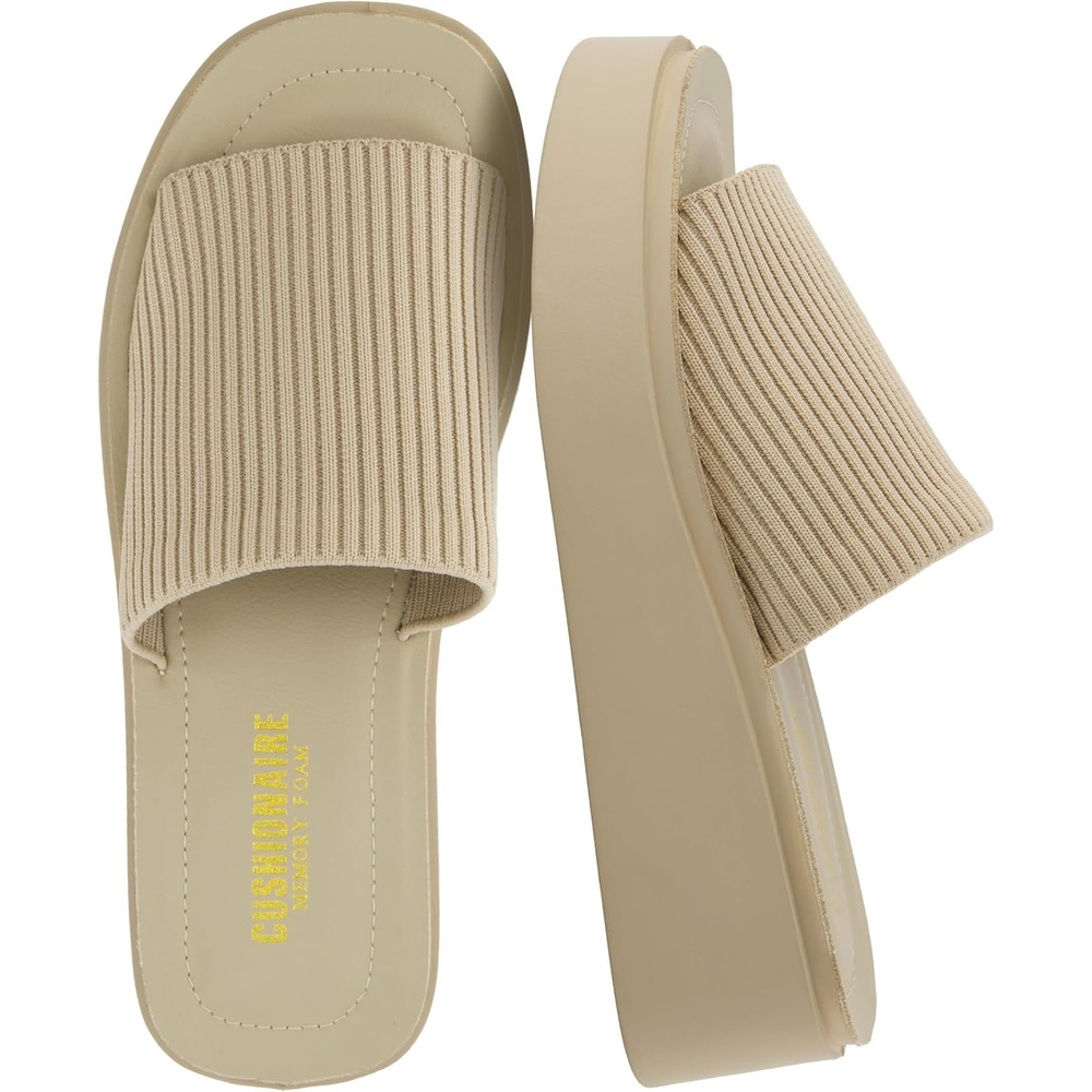 image:imageCUSHIONAIRE Pim Wedge Chunky Platform Womens Sandals with Firm Knit Upper amp Memory Foam Summer Sandals for WomenTaupe Weave