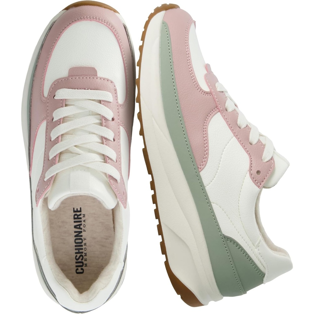 image:imageCUSHIONAIRE Score Platform Sneakers for Women Lightweight Tennis Shoes with Adjustable Laces and Memory Foam Wide Widths AvailableWhitePink