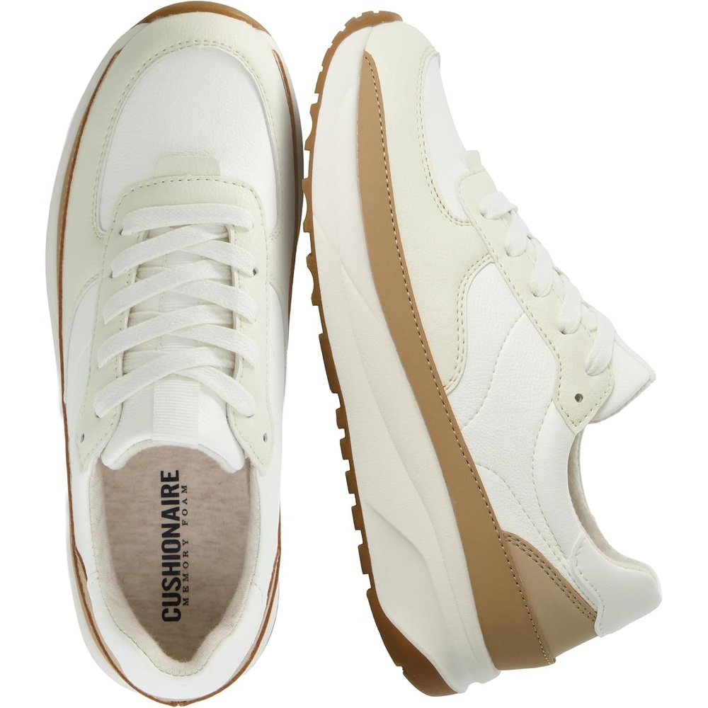 image:imageCUSHIONAIRE Score Platform Sneakers for Women Lightweight Tennis Shoes with Adjustable Laces and Memory Foam Wide Widths AvailableWhiteTan