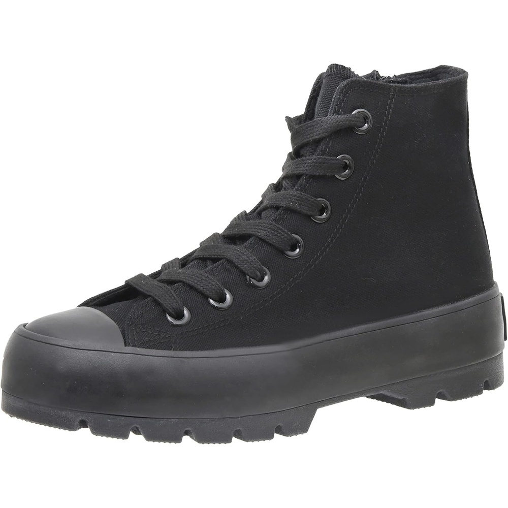 image:imageCUSHIONAIRE Vespa Platform Sneakers for Women Lace Up Canvas High Top Shoes with Side Zipper Chunky Sole and Memory FoamBlackBlack Zip