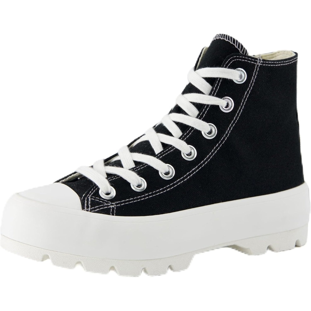 image:imageCUSHIONAIRE Vespa Platform Sneakers for Women Lace Up Canvas High Top Shoes with Side Zipper Chunky Sole and Memory FoamBlackWhite Zip