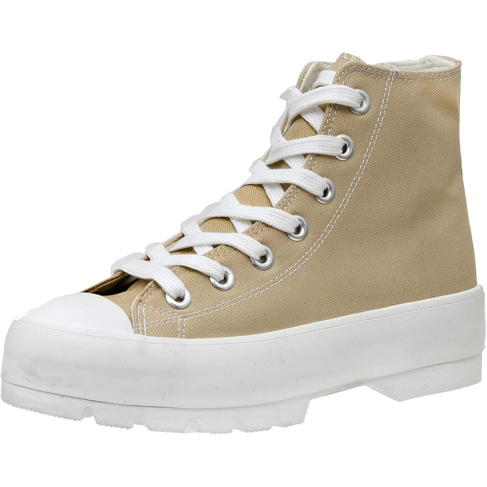 image:imageCUSHIONAIRE Vespa Platform Sneakers for Women Lace Up Canvas High Top Shoes with Side Zipper Chunky Sole and Memory FoamNatural Zip