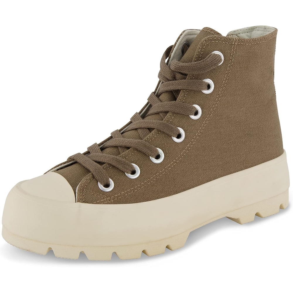 image:imageCUSHIONAIRE Vespa Platform Sneakers for Women Lace Up Canvas High Top Shoes with Side Zipper Chunky Sole and Memory FoamOlive Zip
