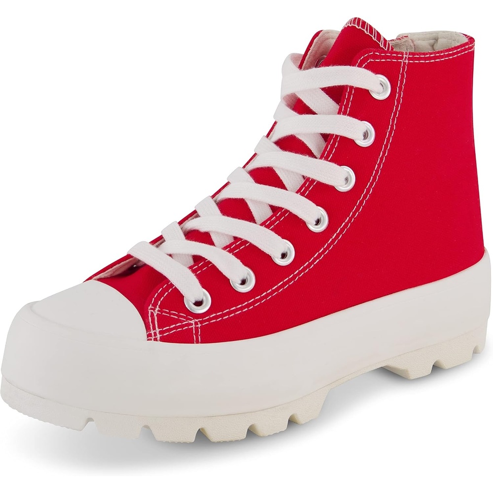 image:imageCUSHIONAIRE Vespa Platform Sneakers for Women Lace Up Canvas High Top Shoes with Side Zipper Chunky Sole and Memory FoamRed Zip