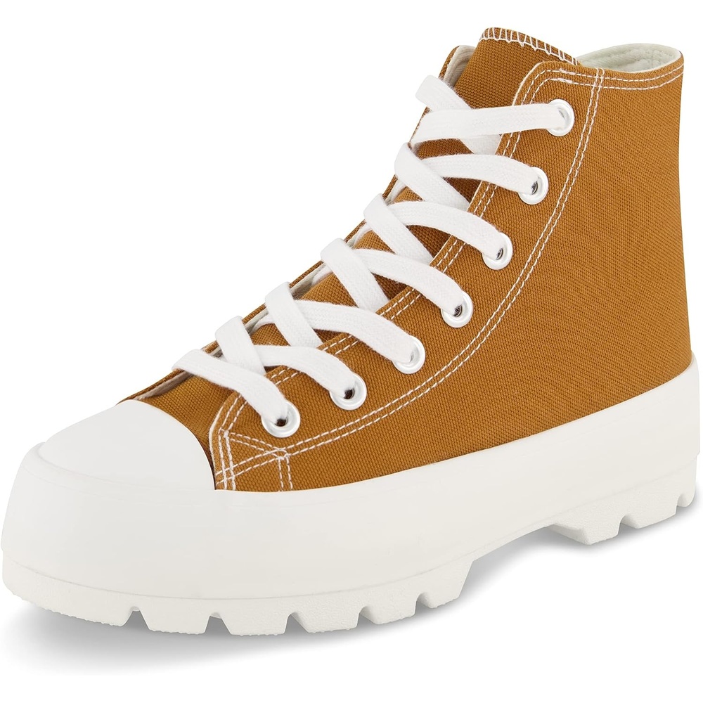 image:imageCUSHIONAIRE Vespa Platform Sneakers for Women Lace Up Canvas High Top Shoes with Side Zipper Chunky Sole and Memory FoamTan Zip