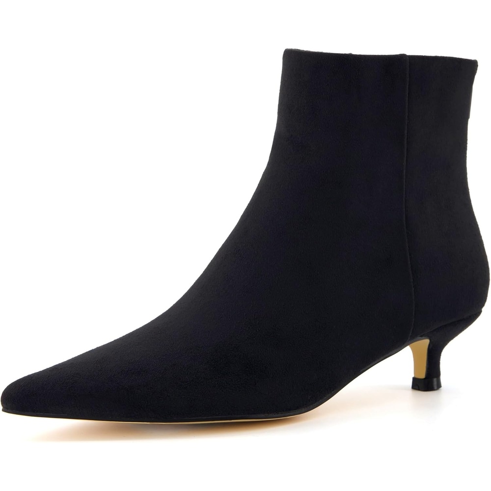 image:imageCUSHIONAIRE Womens Barbi Pointed Toe Kitten Heel Bootie  Soft Vegan Leather Memory Foam Wide Widths and Back ZipperBlack Microsuede