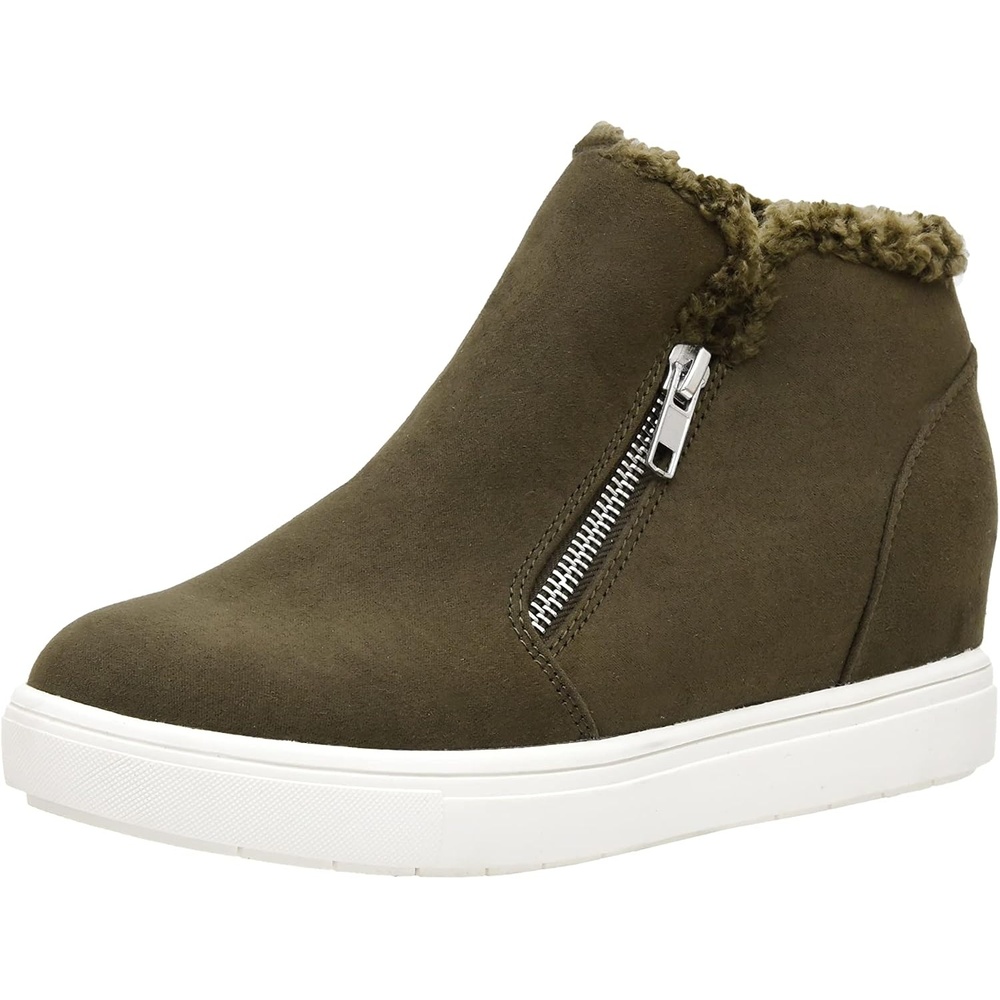 image:imageCUSHIONAIRE Womens Heaven Hidden Wedge Faux Shearling Sneaker Memory FoamOlive