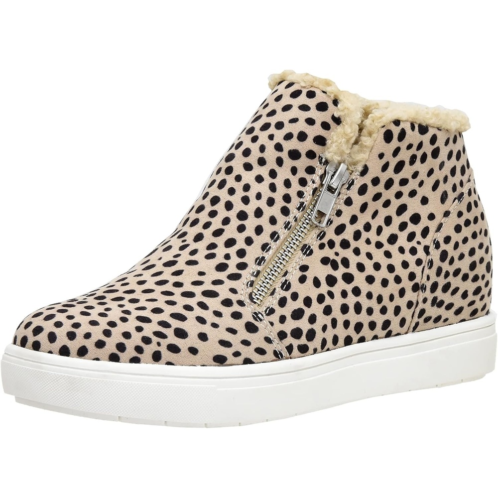 image:imageCUSHIONAIRE Womens Heaven Hidden Wedge Faux Shearling Sneaker Memory FoamSpotted Cheetah