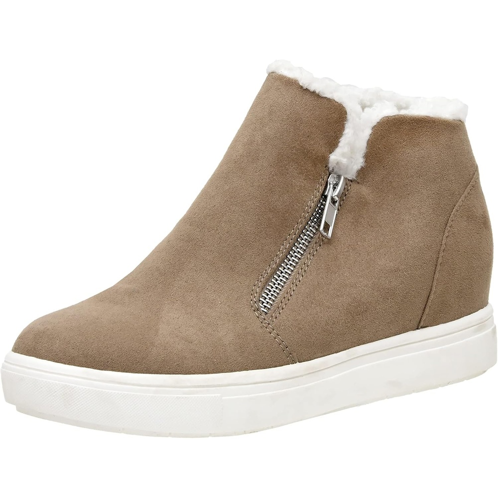 image:imageCUSHIONAIRE Womens Heaven Hidden Wedge Faux Shearling Sneaker Memory FoamTaupe