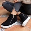 CUSHIONAIRE Hart Womens Casual Shoes with Dual Zippers- Lightweight Hidden Wedge Fashion Sneakers for Women(Black)