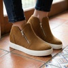 CUSHIONAIRE Hart Womens Casual Shoes with Dual Zippers- Lightweight Hidden Wedge Fashion Sneakers for Women(Cognac)