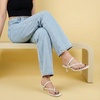 CUSHIONAIRE Madrid Kitten Heel Square Toe Women’s Sandals – Comfortable Dressy Strappy Heels Sandals for Women, Wide Widths Available(Cream)