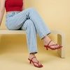 CUSHIONAIRE Madrid Kitten Heel Square Toe Women’s Sandals – Comfortable Dressy Strappy Heels Sandals for Women, Wide Widths Available(Red)