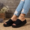 CUSHIONAIRE Pim Wedge Chunky Platform Womens Sandals with Firm Knit Upper & Memory Foam Summer Sandals for Women(Black Weave)