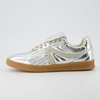 CUSHIONAIRE Women’s Astro Retro Sneaker, Lace-Up Design +Memory Foam, Wide Widths Available(Silver Metallic)