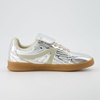 CUSHIONAIRE Women’s Astro Retro Sneaker, Lace-Up Design +Memory Foam, Wide Widths Available(Silver Metallic)