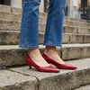 CUSHIONAIRE Women’s Bay Kitten Heel Dress Shoe +Memory Foam, Wide Widths Available(Smooth Red)