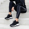 CUSHIONAIRE Women’s Blaze Stretch Knit Slip on lace Sneaker +Memory Foam & LiteSole Technology(Black/White)