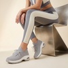 CUSHIONAIRE Women’s Blaze Stretch Knit Slip on lace Sneaker +Memory Foam & LiteSole Technology(Grey/White)