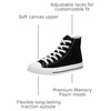 CUSHIONAIRE Women’s Vance high top Canvas Sneaker +Memory Foam(Black/White Zipper)