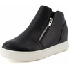 CUSHIONAIRE Hart Womens Casual Shoes with Dual Zippers- Lightweight Hidden Wedge Fashion Sneakers for Women(Black Pu)