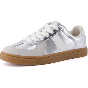 CUSHIONAIRE Bailey Womens Retro Sneaker -Classic Everyday Sneakers for Women with Sleek Rounded Toe and Memory Foam(Silver)
